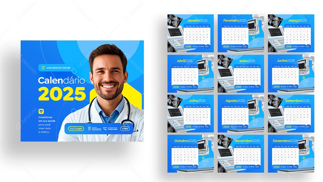 Modelo de Calendário 2025 Clínica Médica PSD Editável