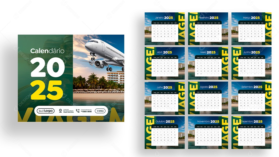 Modelo de Calendário 2025 Agência de Viagens PSD Editável