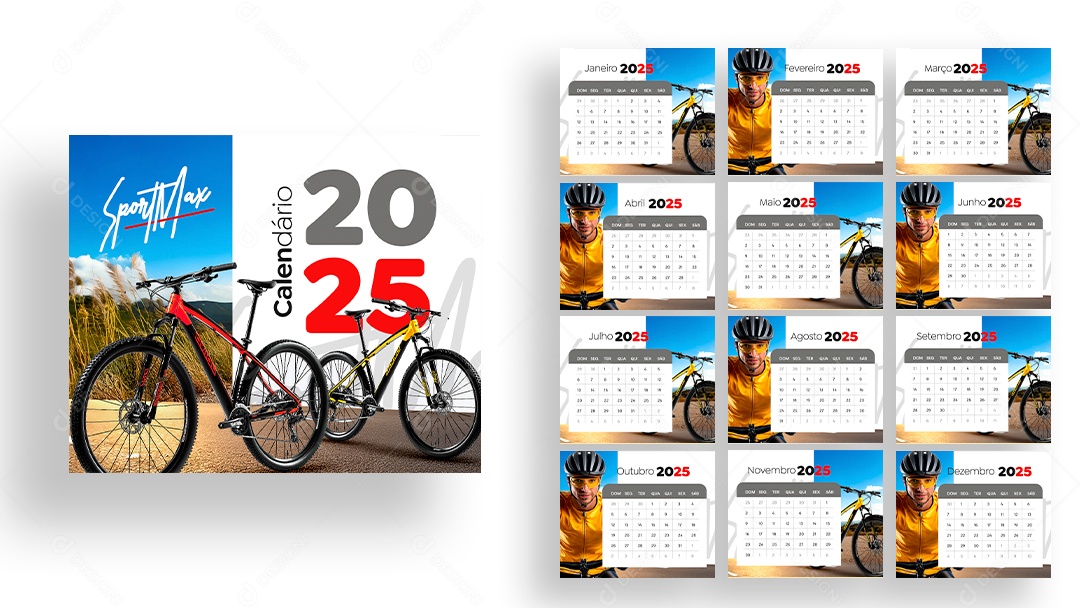 Modelo de Calendário 2025 Bicicletaria PSD Editável