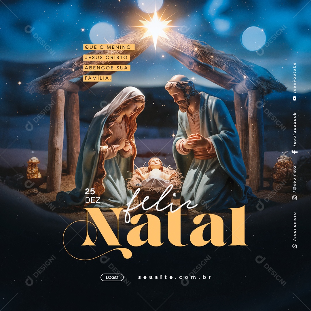 Feliz Natal 25 de Dezembro Que o Menino Jesus Cristo Social Media PSD Editável