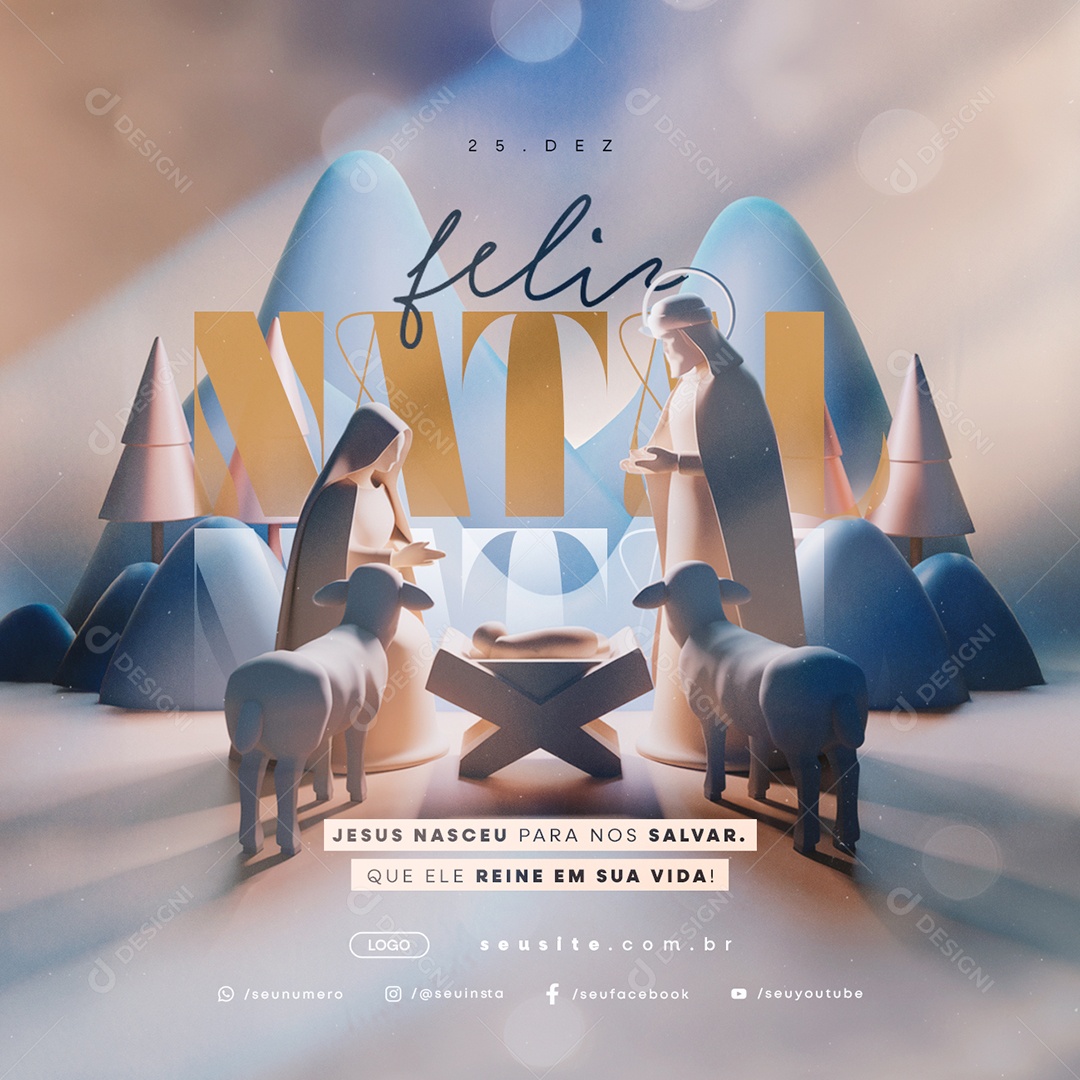 Feliz Natal 25 de Dezembro Jesus Nasceu para Nos Salvar Social Media PSD Editável
