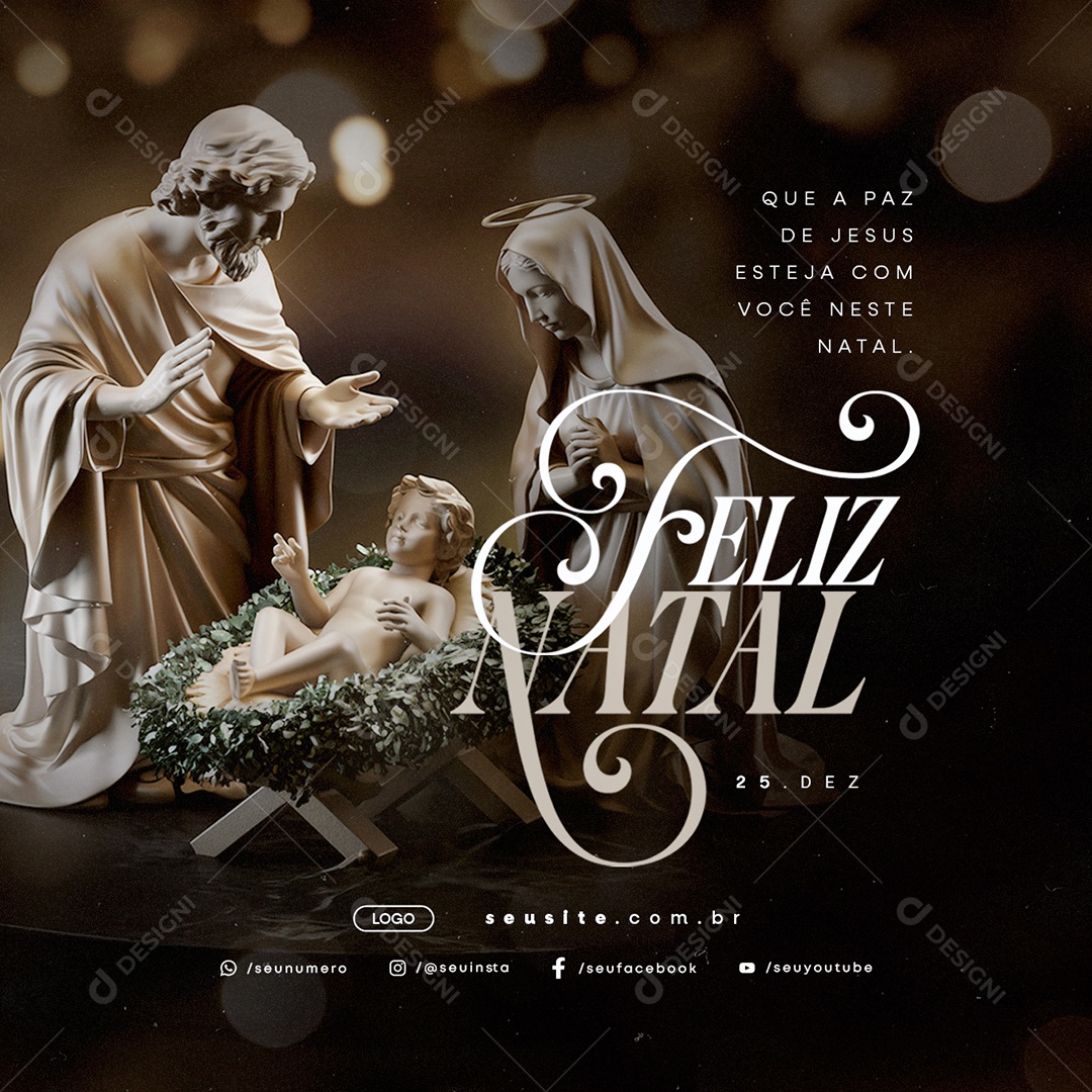 Feliz Natal 25 de Dezembro Que a Paz de Jeusus Social Media PSD Editável