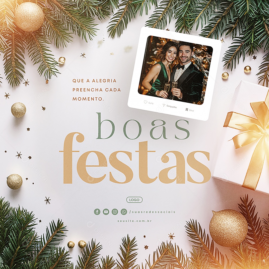 Boas Festas Que a Alegria Preencha Cada Momento Social Media PSD Editável