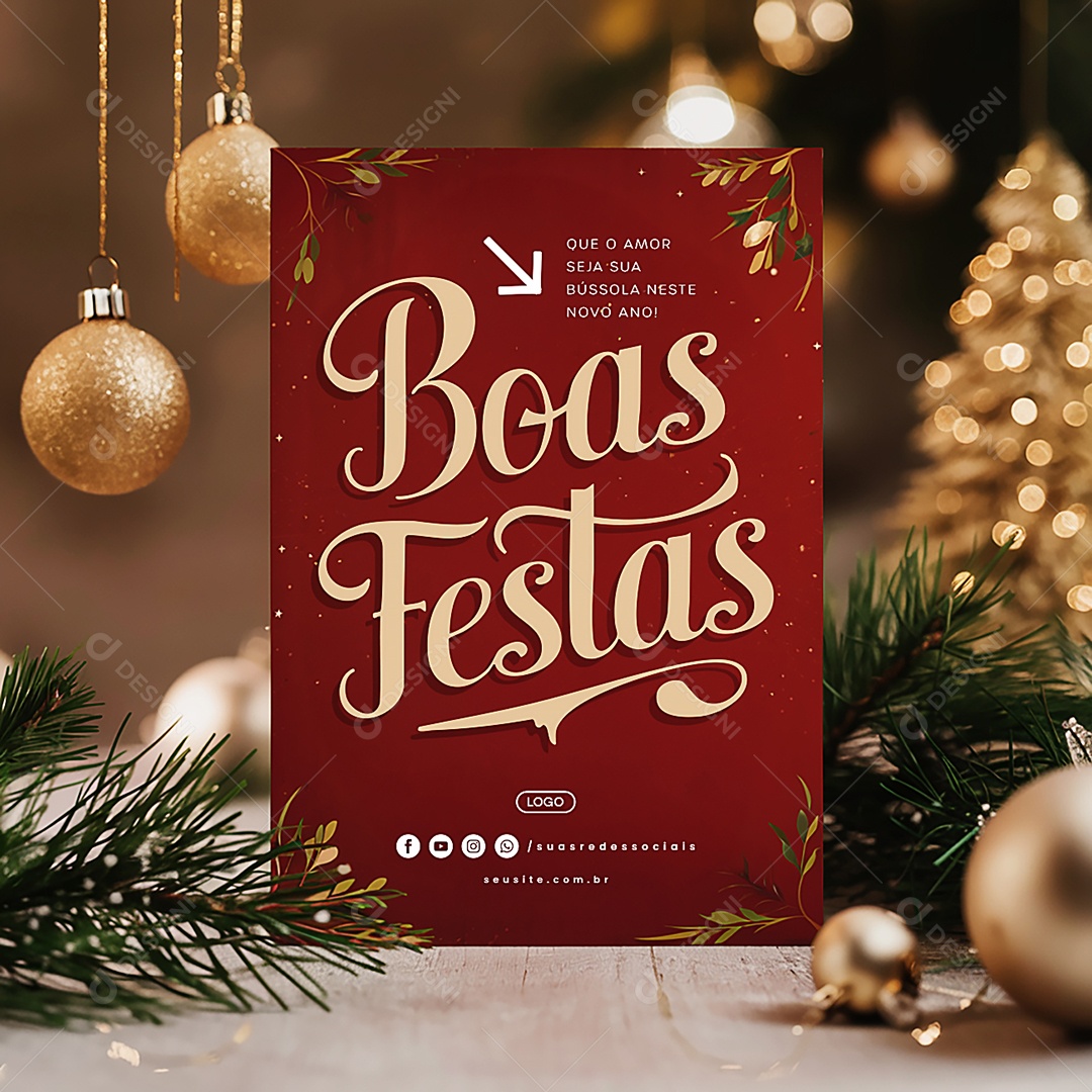 Boas Festas Que o Amor Seja sua Bússola Neste Novo Ano Social Media PSD Editável