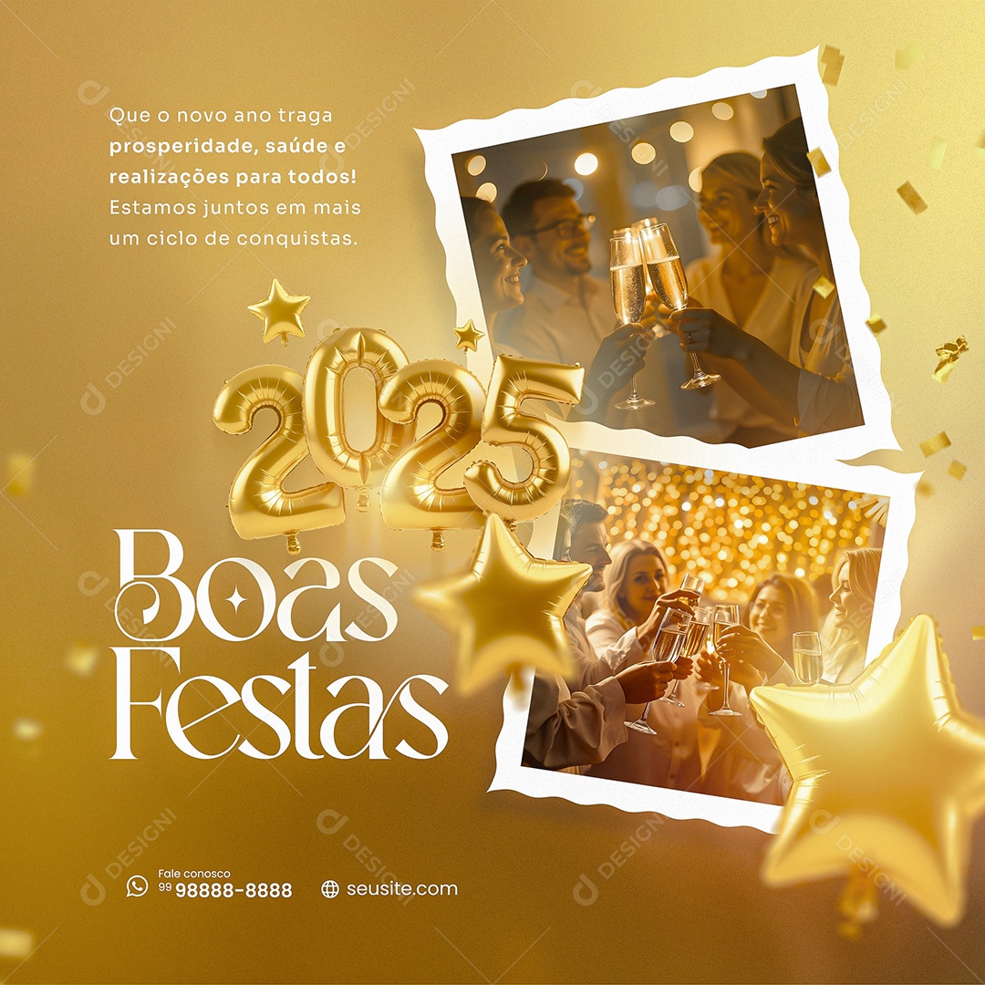 Feliz 2025 Ano Novo Boas Festas 01 de Janeiro Social Media PSD Editável