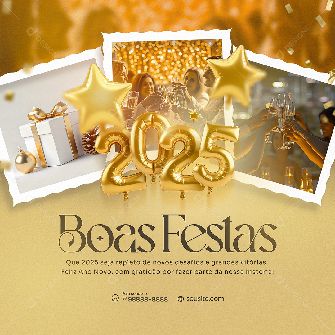 Feliz 2025 Ano Novo Boas Festas 01 de Janeiro Social Media PSD Editável