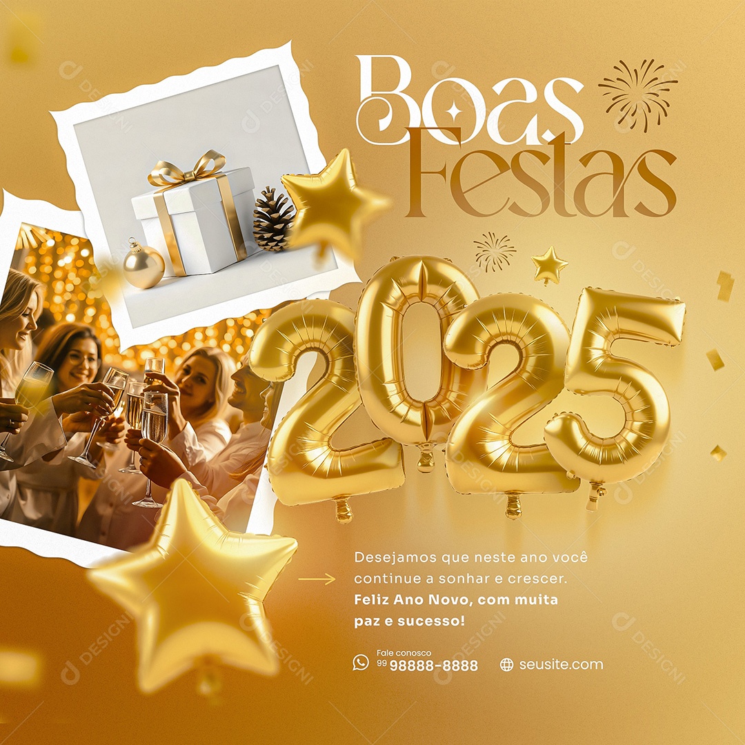 Feliz 2025 Ano Novo Boas Festas 01 de Janeiro Social Media PSD Editável