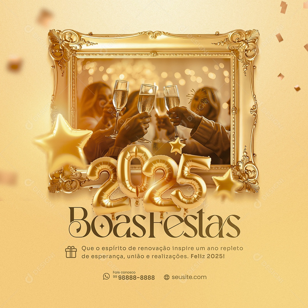 Feliz 2025 Ano Novo Boas Festas 01 de Janeiro Social Media PSD Editável