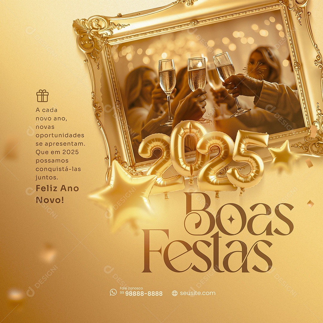 Feliz 2025 Ano Novo Boas Festas 01 de Janeiro Social Media PSD Editável