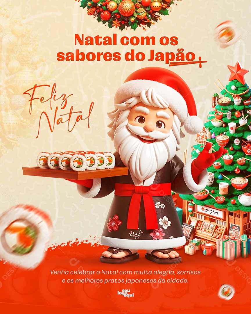 Feliz Natal 25 de Dezembro Sushi Social Media PSD Editável