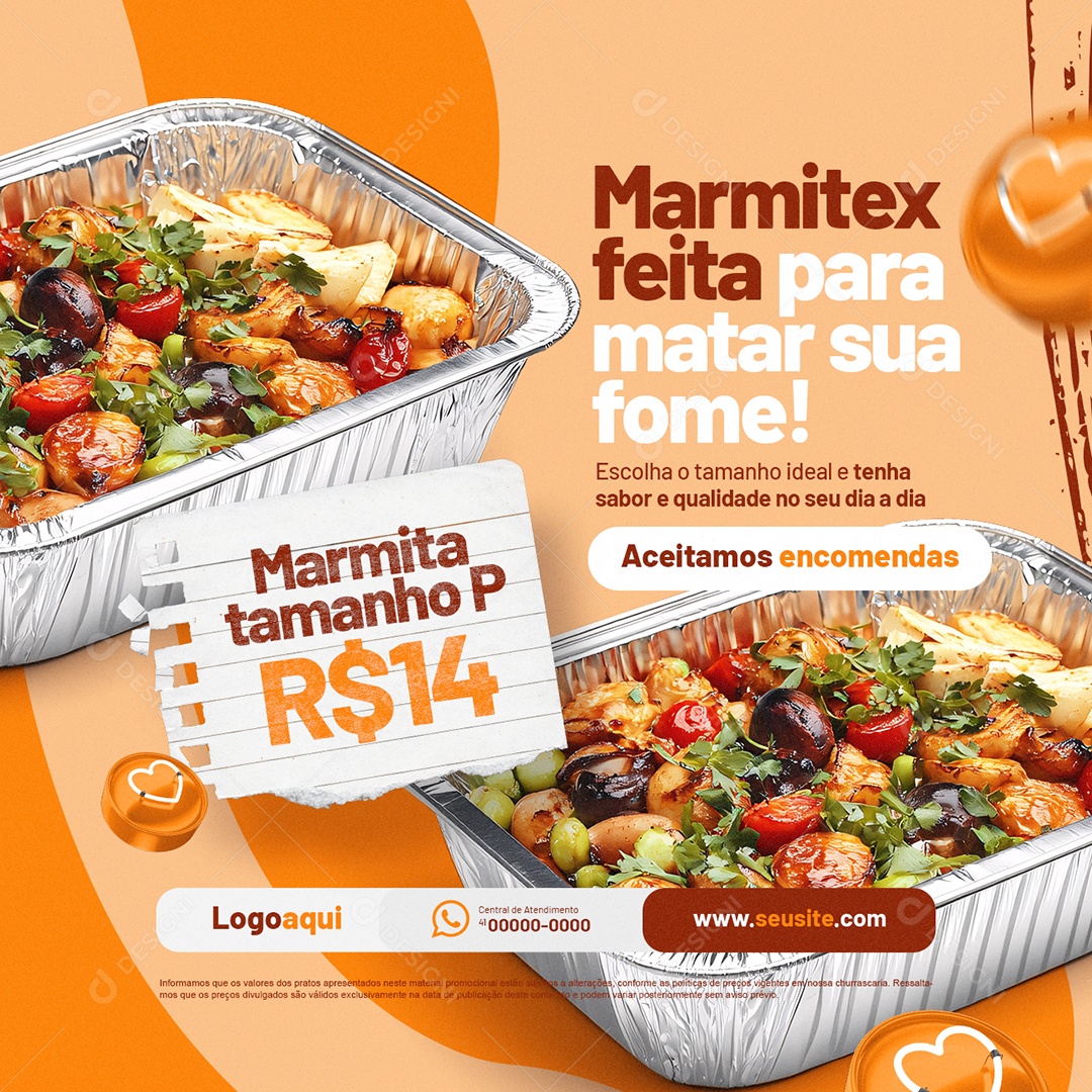 Restaurante Marmitex Feita para Matar sua Fome Social Media PSD Editável