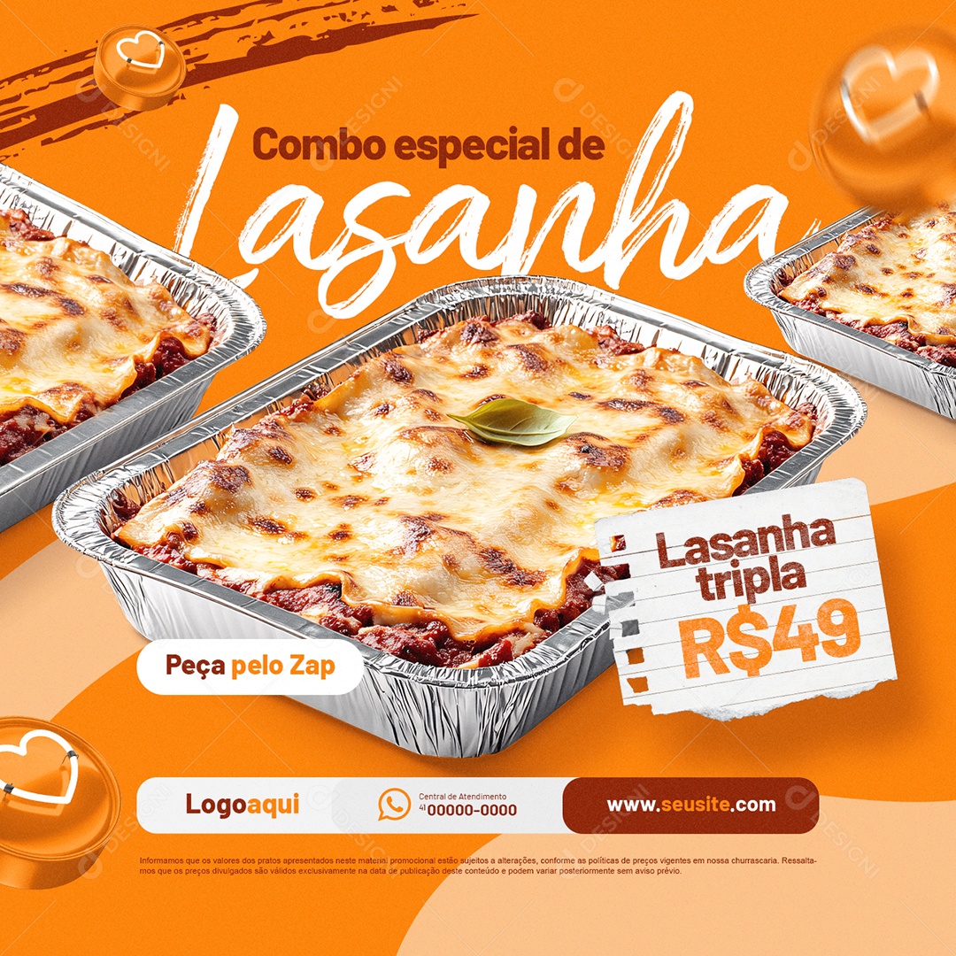 Restaurante Combo Especial de Lasanha Social Media PSD Editável