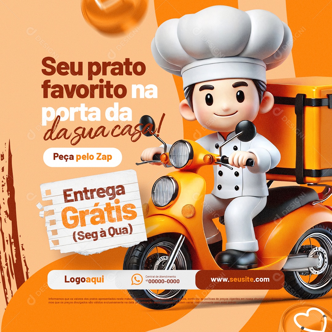 Restaurante Seu Prato Favorito na Porta da Sua Casa Social Media PSD Editável