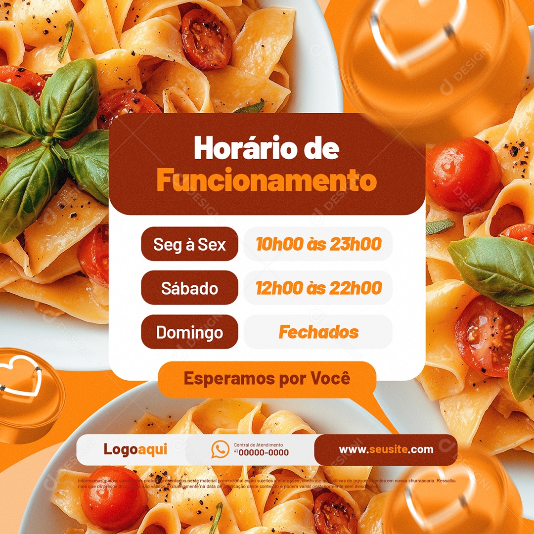 Restaurante Horário de Funcionamento Esperamos por Você Social Media PSD Editável