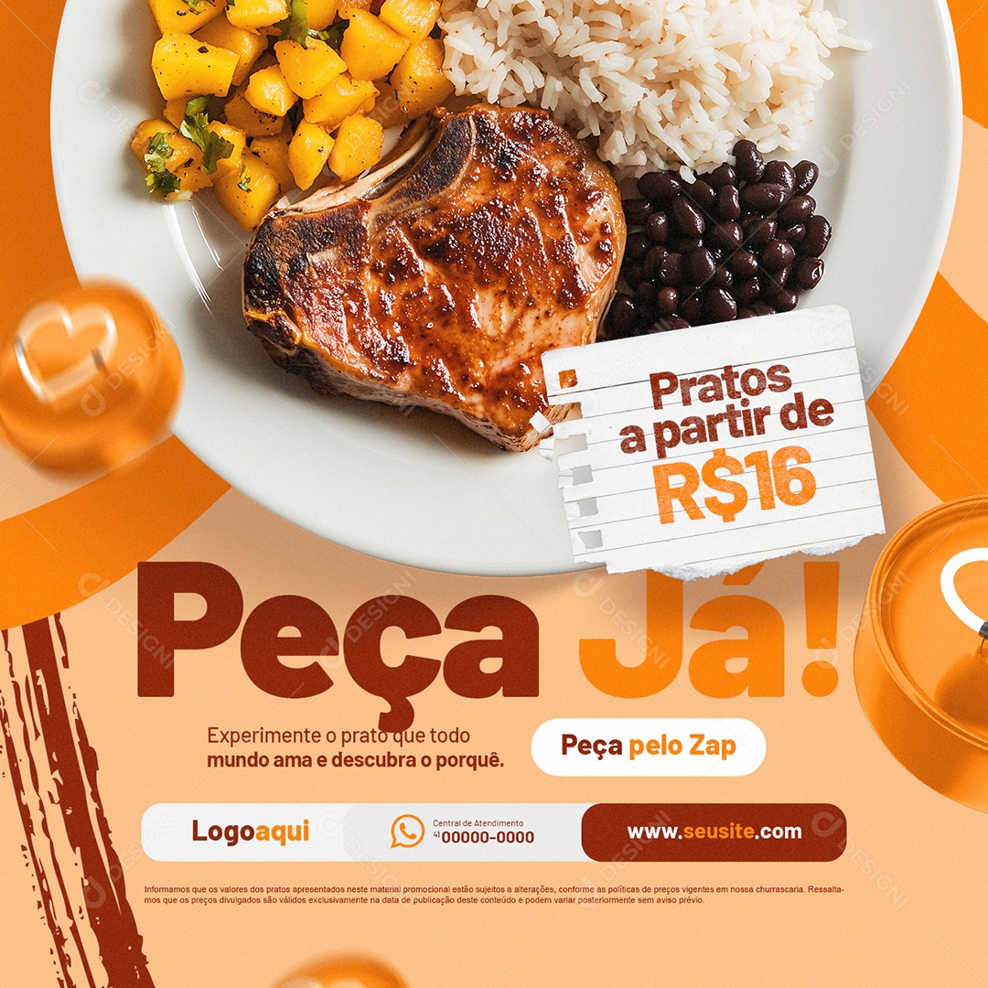 Restaurante Pratos Peça Já Social Media PSD Editável
