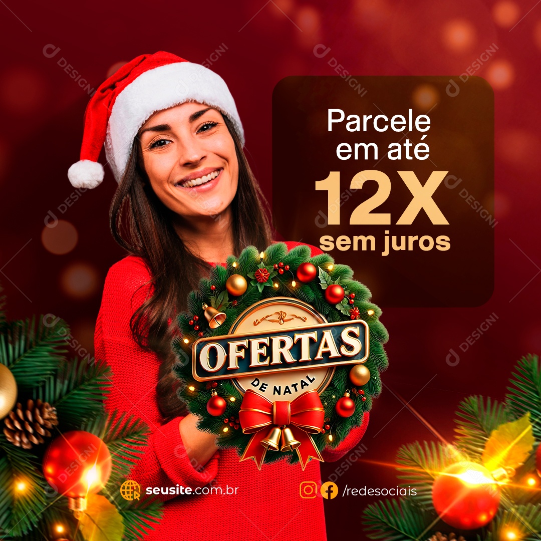 Ofertas de Natal  Parcele Em Até 12X  Social Media PSD Editável