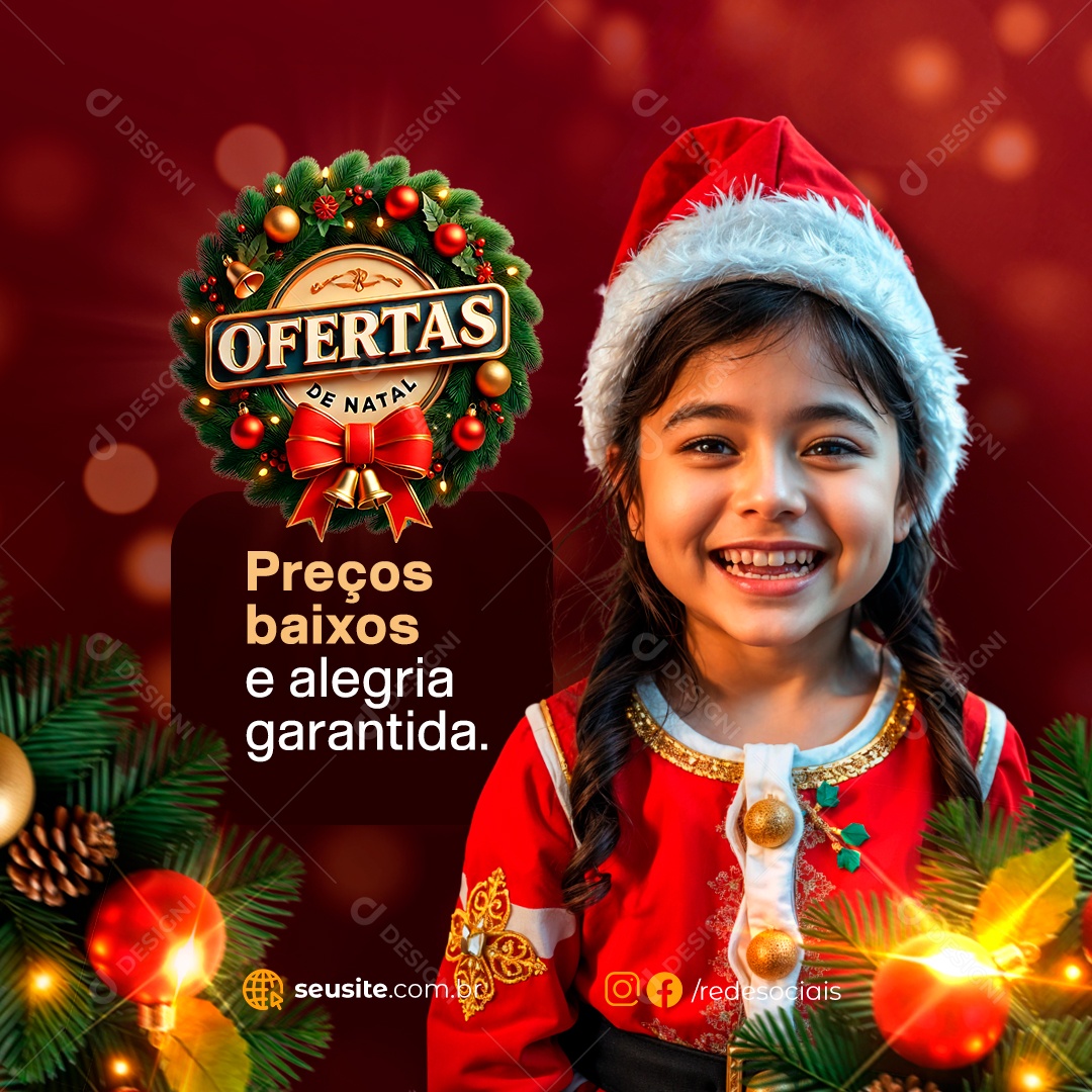 Ofertas de Natal  Preços Baixos Social Media PSD Editável