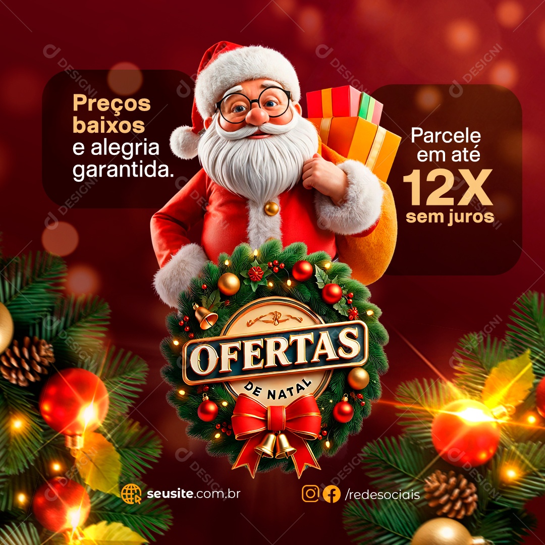 Ofertas de Natal  Preços Baixos Social Media PSD Editável
