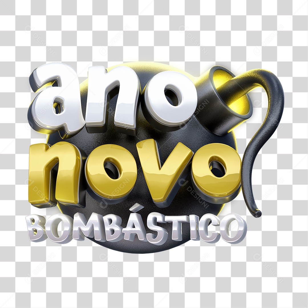 Ano Novo Bombástico Selo 3D para Composição PNG Transparente