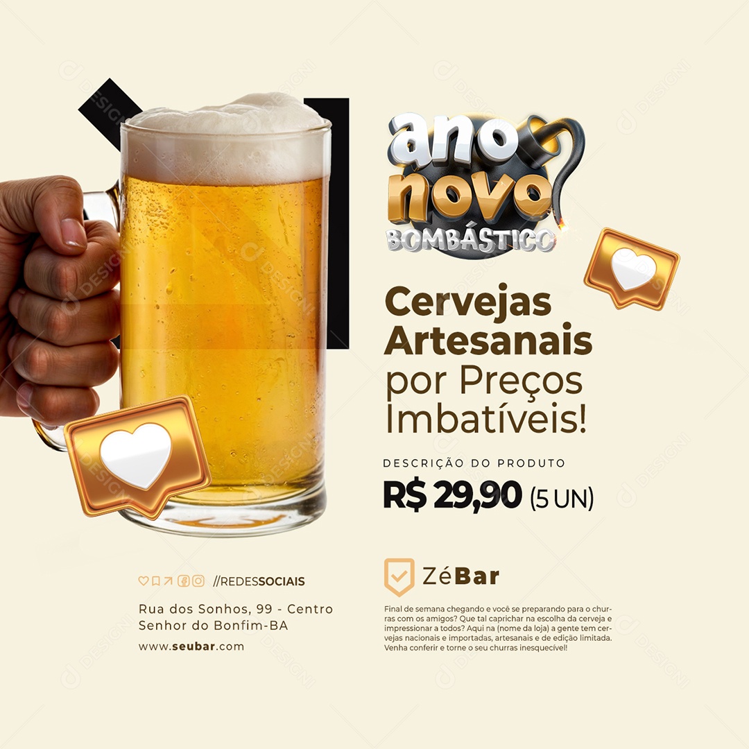 Ano Novo Bombástico Bombástico Cervejas Artesanais Social Media PSD Editável