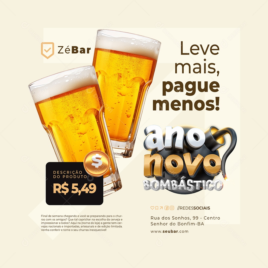 Ano Novo Bombástico Bombástico Leve Mais Pague Menos Social Media PSD Editável