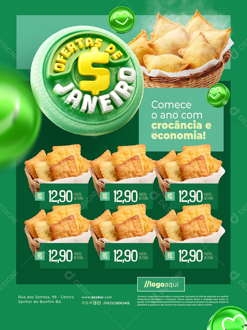 Ofertas de Janeiro Pastelaria Encarte Crocância de Economia Social Media PSD Editável