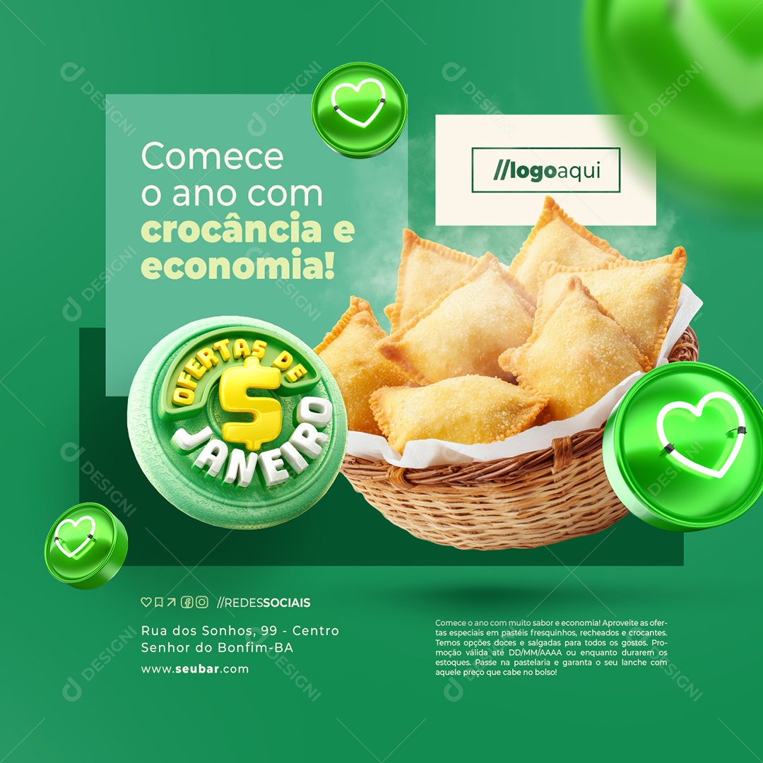 Ofertas de Janeiro Pastelaria Crocância de Economia Social Media PSD Editável
