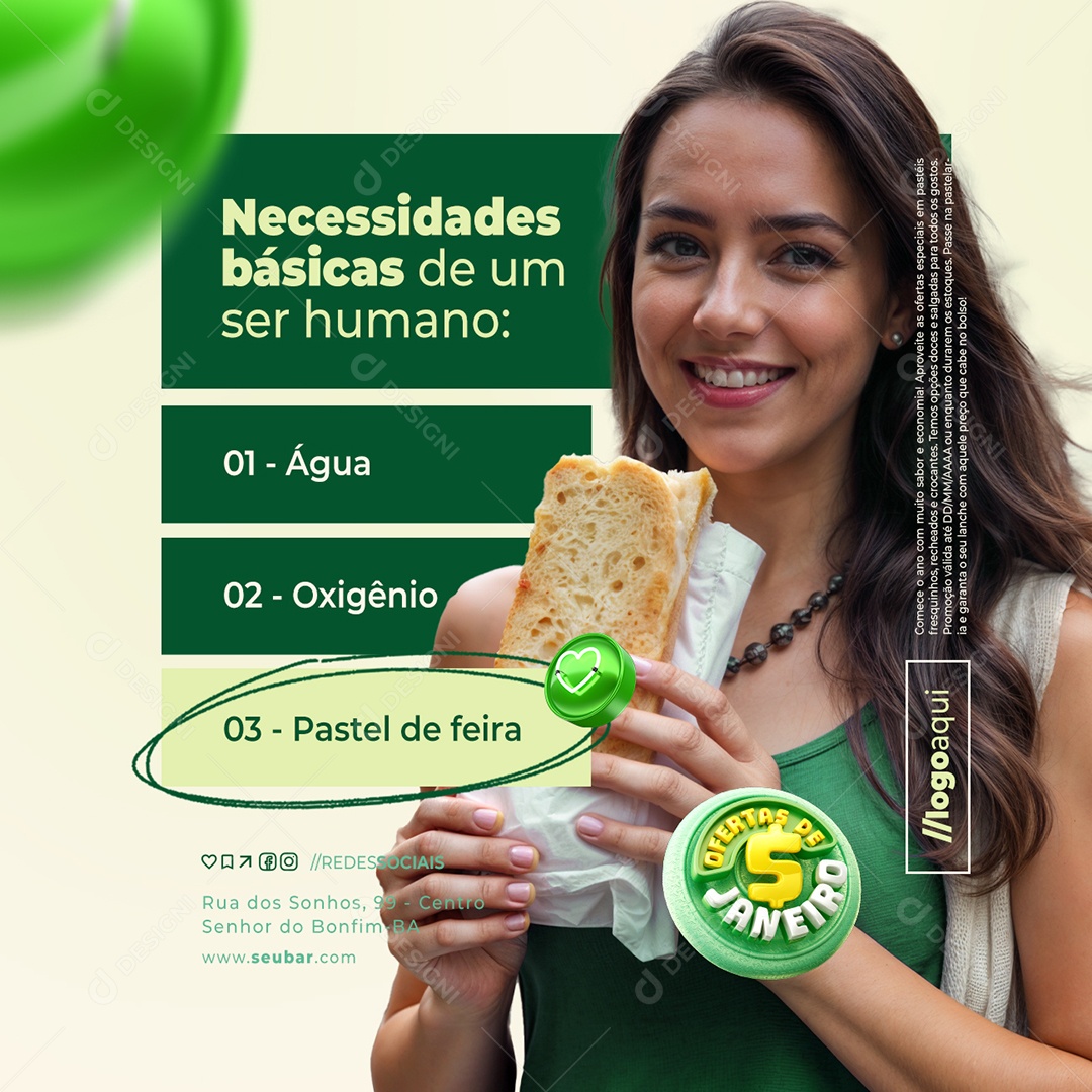 Ofertas de Janeiro Pastelaria Pastel de Feira Social Media PSD Editável
