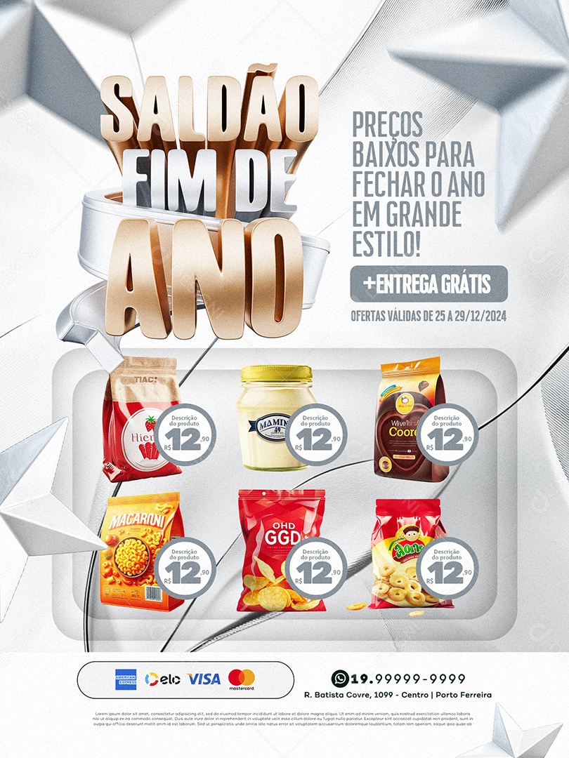 Tabloide Saldão Fim de Ano Supermercado Preços Baixos Social Media PSD Editável