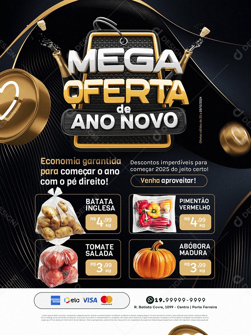 Tabloide Mega Oferta de Ano Novo Supermercado Social Media PSD Editável