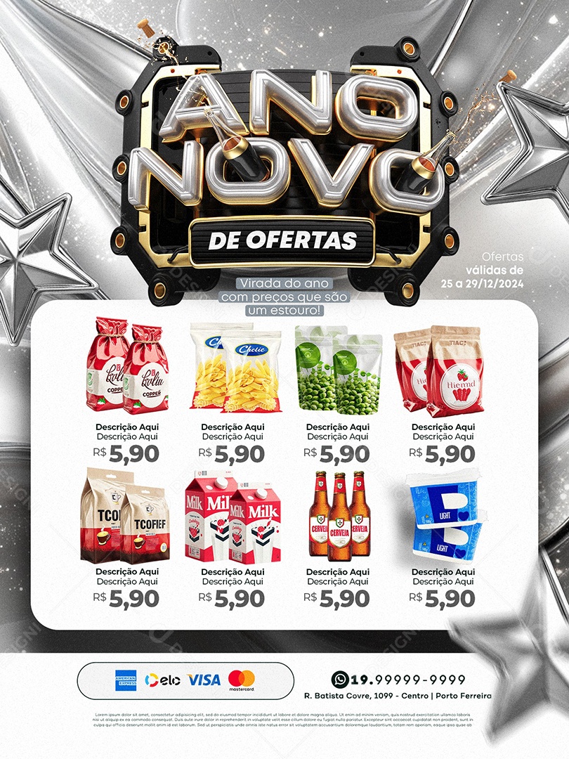 Tabloide Ano Novo de Ofertas Supermercado Social Media PSD Editável