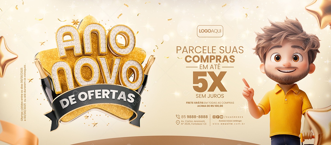 Banner Ano Novo de Ofertas Lojas Parcele suas Compras Social Media PSD Editável