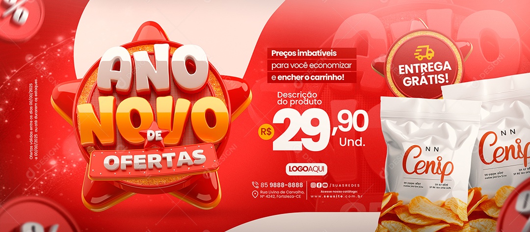 Banner Ano Novo de Ofertas Supermercado Preços Imbatíveis Social Media PSD Editável