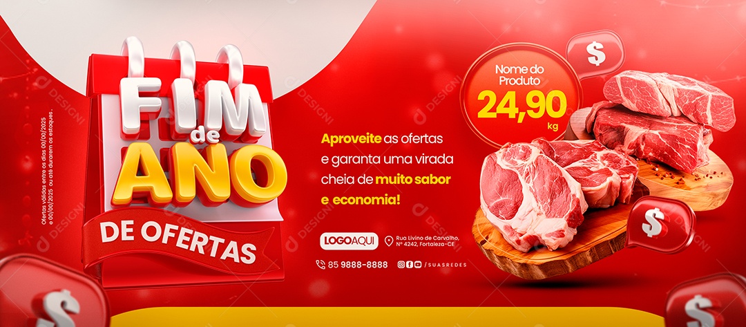 Banner Fim de Ano de Ofertas Açougue Carnes Social Media PSD Editável