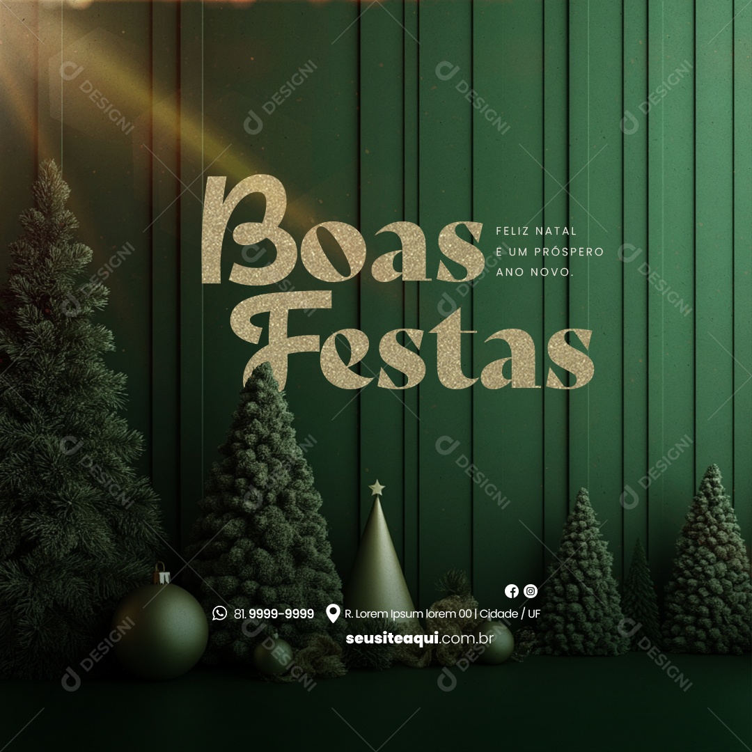 Boas Festas Feliz Natal e Feliz Ano Novo Social Media PSD Editável