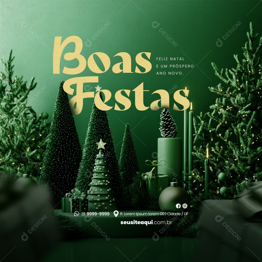 Boas Festas Feliz Natal e Feliz Ano Novo Social Media PSD Editável