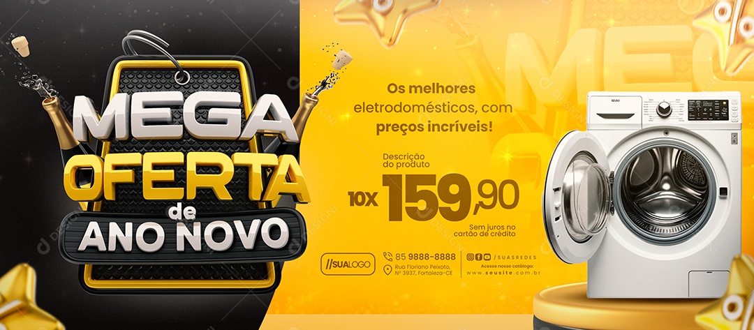 Banner Mega Oferta de Ano Novo Loja de Eletrodomésticos Social Media PSD Editável