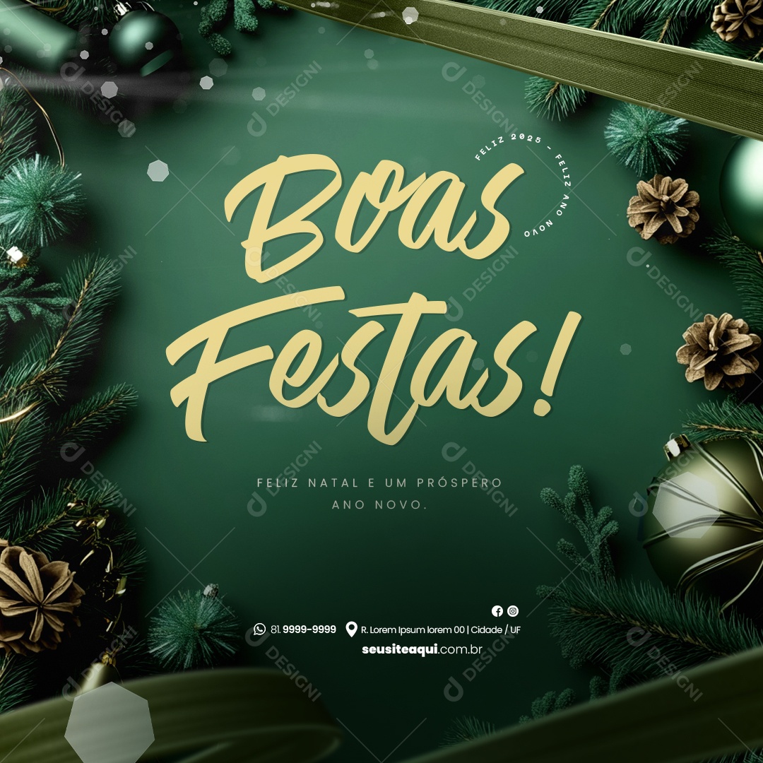 Boas Festas Feliz Natal e Feliz Ano Novo Social Media PSD Editável