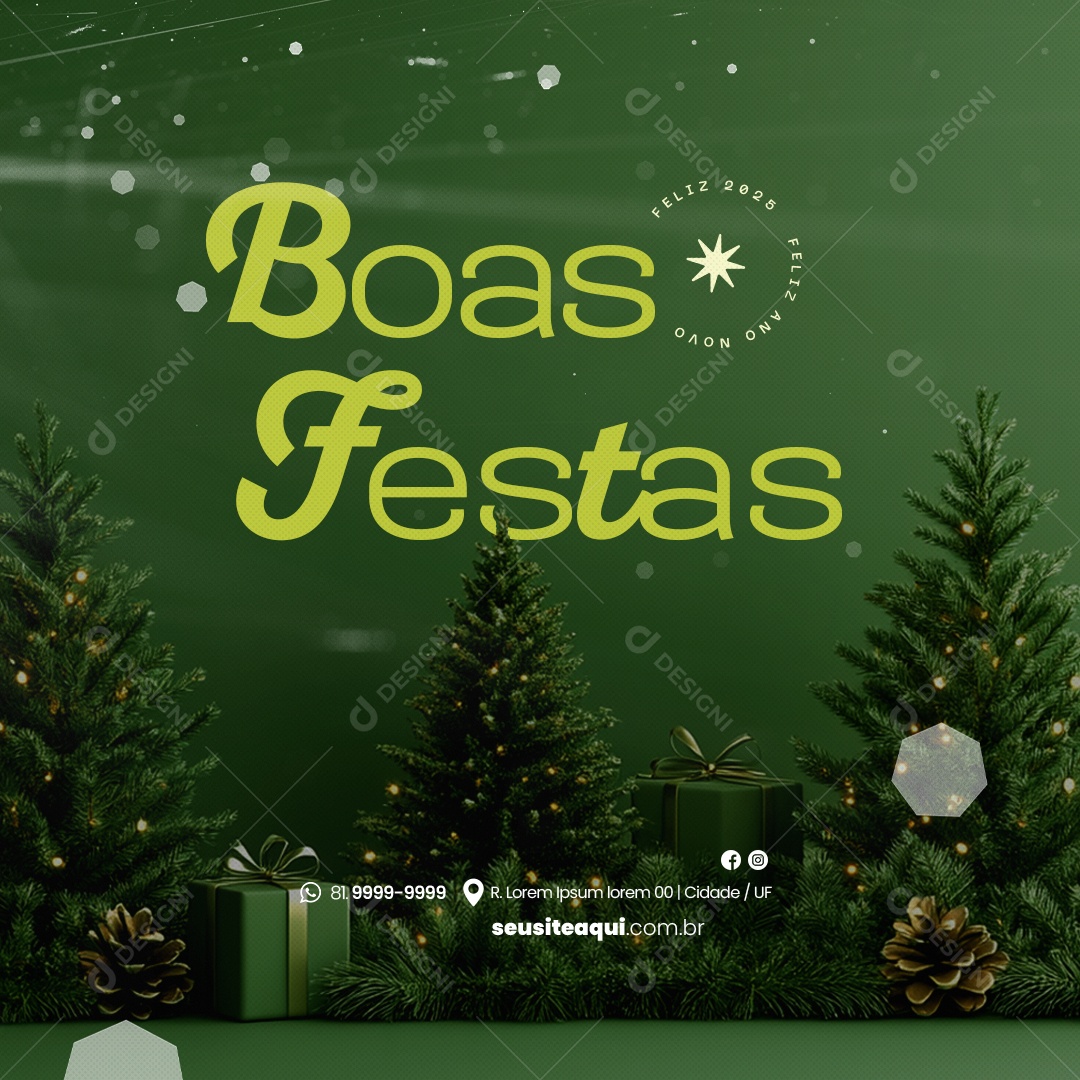 Boas Festas Feliz Natal e Feliz Ano Novo Social Media PSD Editável