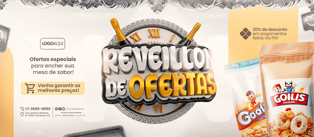 Banner Reveillon de Ofertas Supermercado Ofertas Especiais Social Media PSD Editável