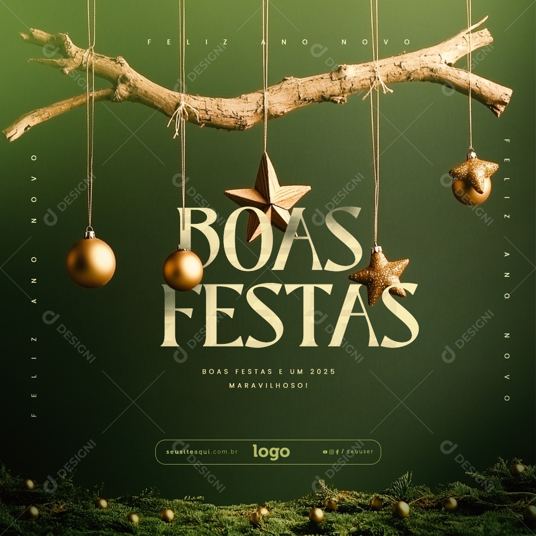 Boas Festas Feliz Natal e Feliz Ano Novo Social Media PSD Editável