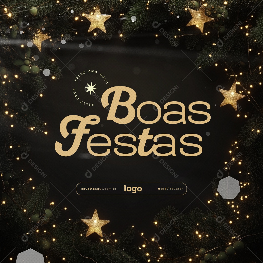 Boas Festas Feliz Natal e Feliz Ano Novo Social Media PSD Editável
