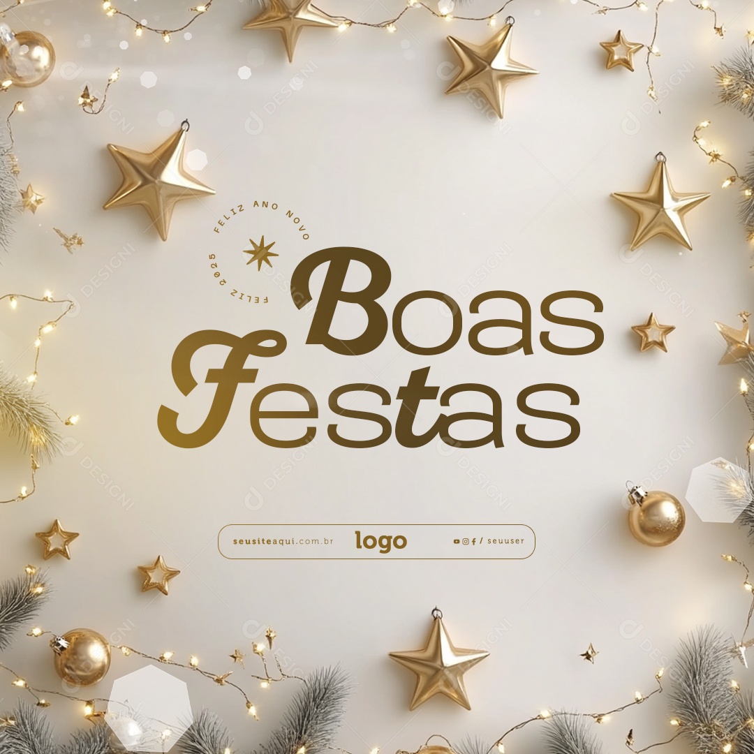 Boas Festas Feliz Natal e Feliz Ano Novo Social Media PSD Editável