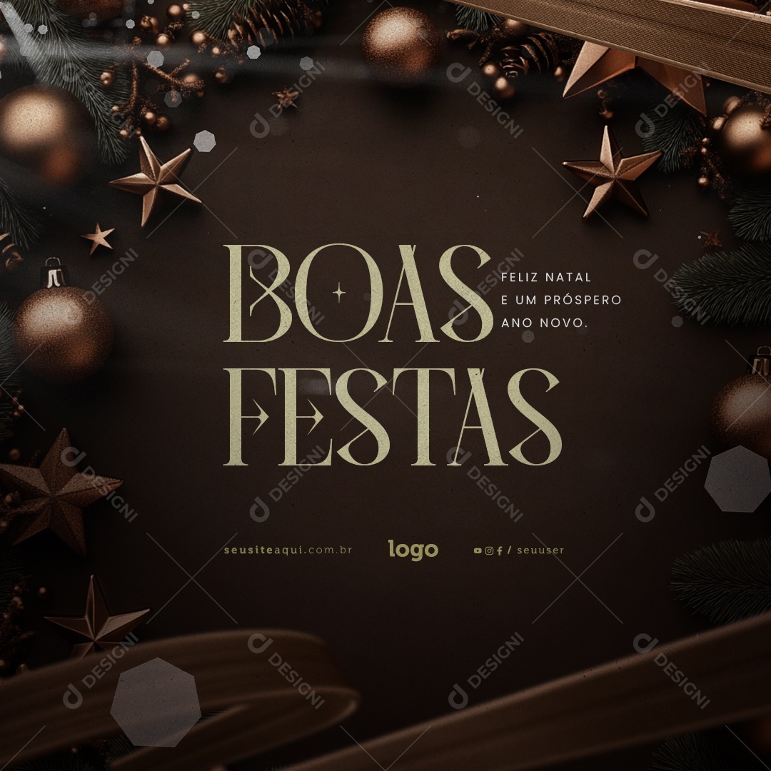 Boas Festas Feliz Natal e Feliz Ano Novo Social Media PSD Editável