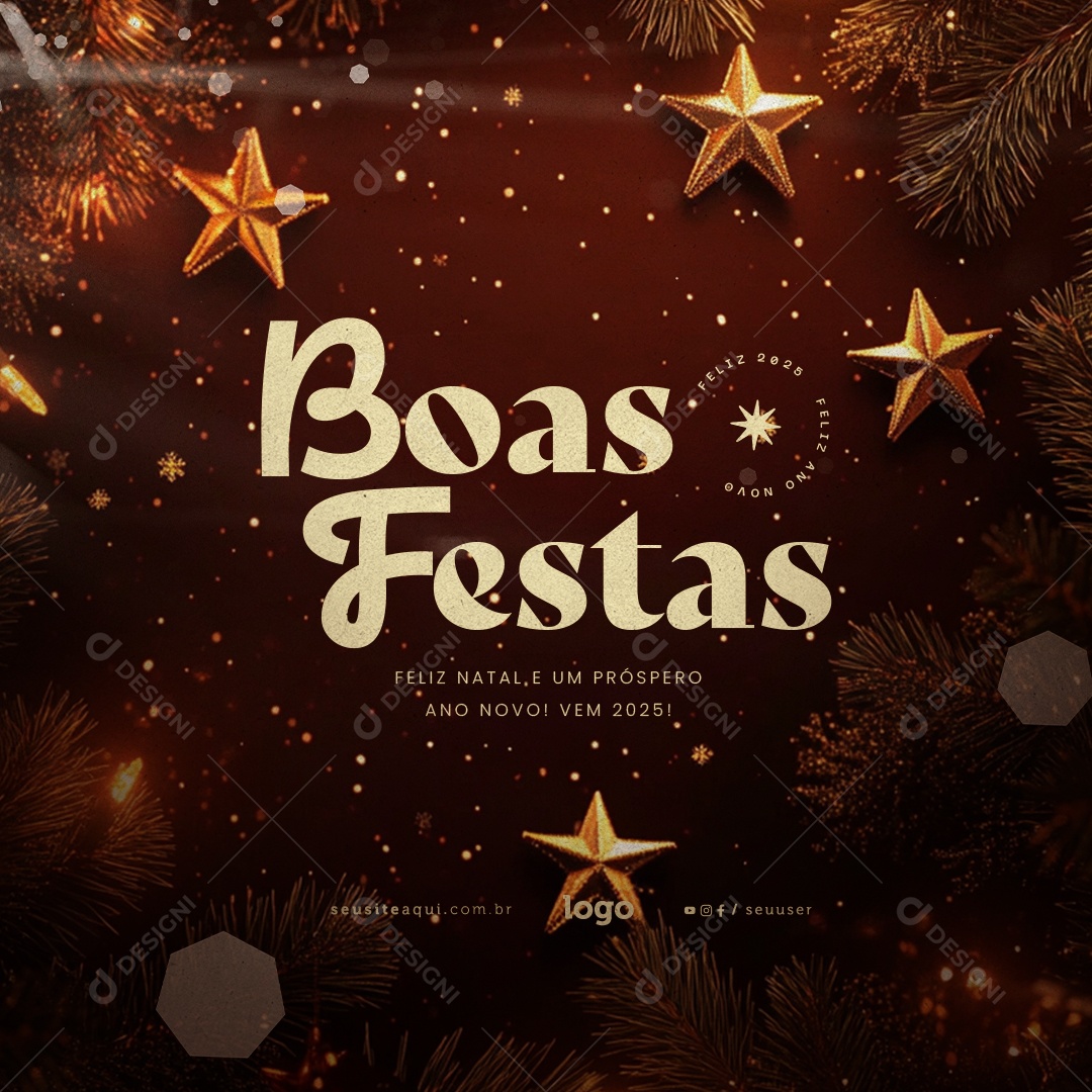 Boas Festas Feliz Natal e Feliz Ano Novo Social Media PSD Editável