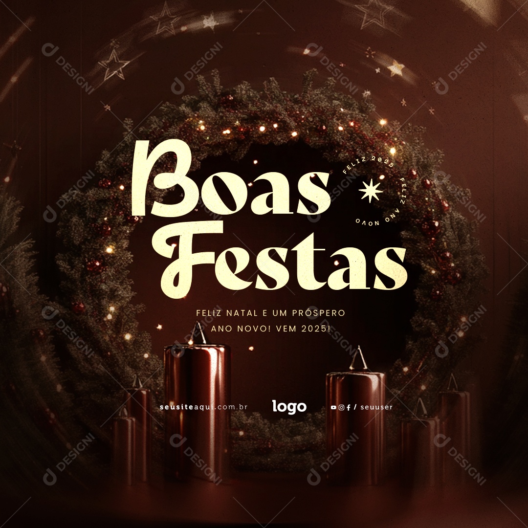 Boas Festas Feliz Natal e Feliz Ano Novo Social Media PSD Editável