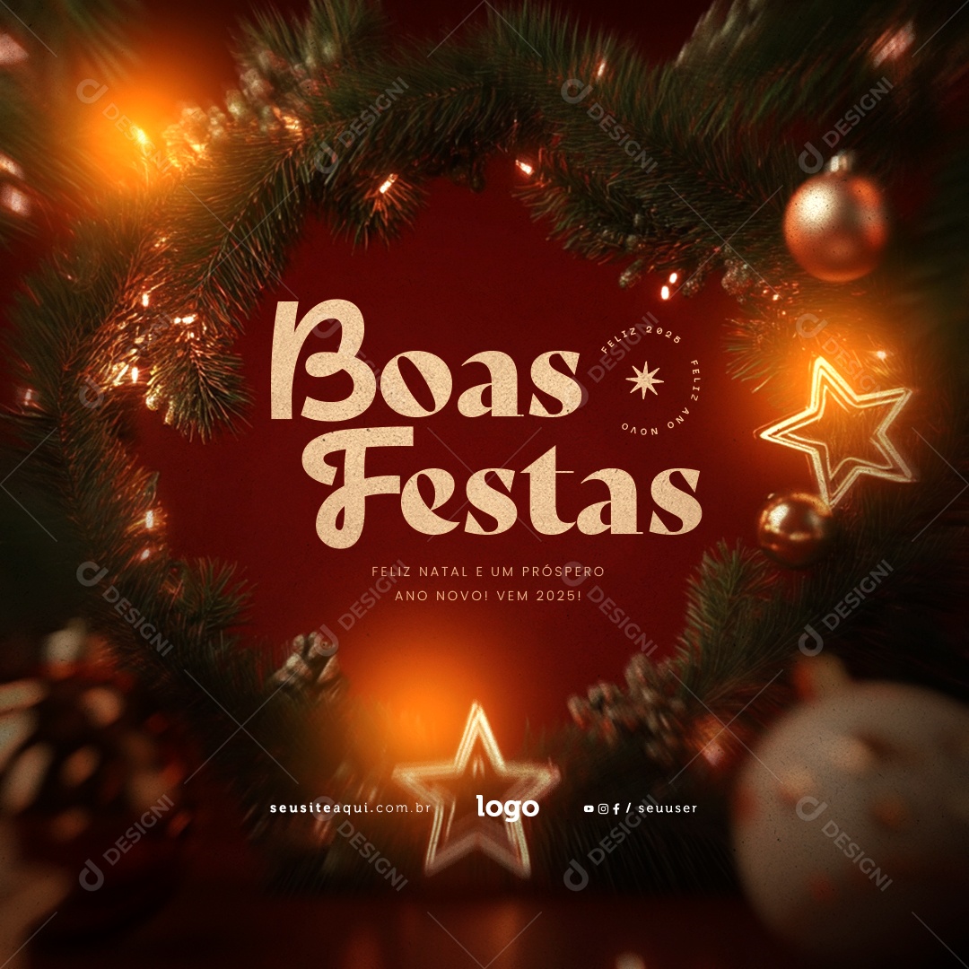 Boas Festas Feliz Natal e Feliz Ano Novo Social Media PSD Editável