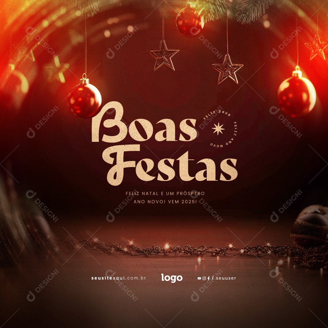 Boas Festas Feliz Natal e Feliz Ano Novo Social Media PSD Editável