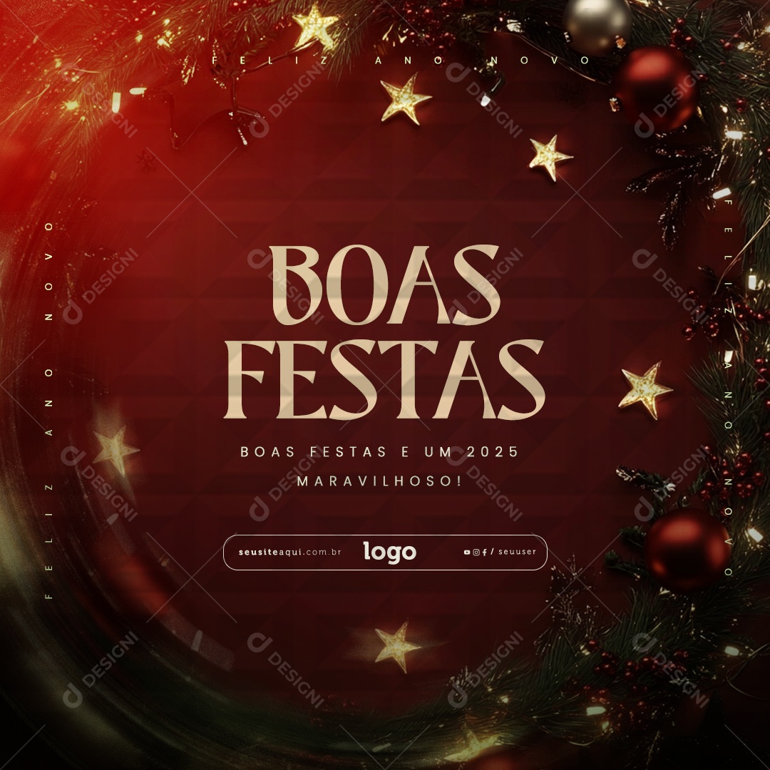 Boas Festas Feliz Natal e Feliz Ano Novo Social Media PSD Editável