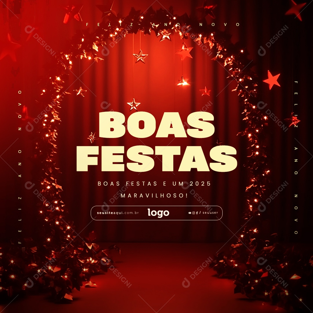 Boas Festas Feliz Natal e Feliz Ano Novo Social Media PSD Editável